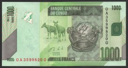 Congo Dem. Republic 1000 Francs 2013
P# 101b; № QA 3599820 Q; UNC