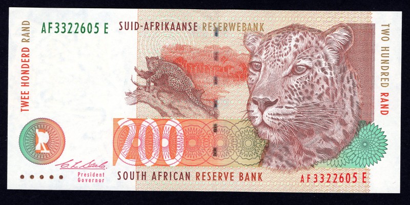 South Africa 200 Rand 1999
P# 126b. Signature 8. Rare note. HIghest denominatio...