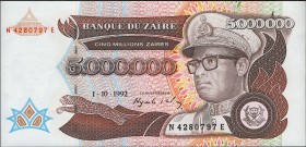 Zaire 5000000 Zaires 1992
P# 46; UNC; "Mobutu"
