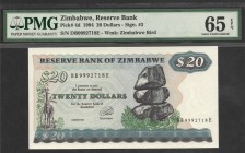 Zimbabwe 20 Dollars 1994 PMG 65
P# 4d; № DB 9992718 E; UNC; "Victoria Falls"