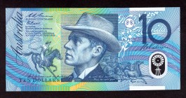 Australia 10 Dollars 1993
P# 52a. Blue Serial. No date. Signature B. W. Fraser and E. A. Evans. (1993-94). UNC.