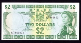 Fiji 2 Dollars 1974
P# 72c. Folded, otherwise XF-AUNC. Crispy.