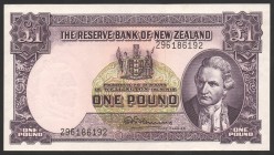 New Zealand 1 Pound 1960 - 1967 RARE!
P# 159d; aUNC; "James Cook & Endeavour"; RARE!