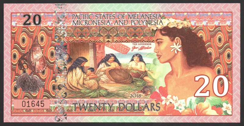 Pacific States 20 Dollars 2018
UNC; Pacific States of Melanesia, Micronesia & P...
