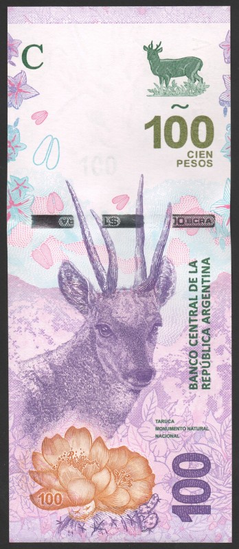 Argentina 100 Pesos 2018 Prefix A
P# New; № 00020133 A; UNC