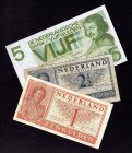 Netherlands Lot of 3 Notes 1949-1966
5 Gulden 1966 AUNC, folded. 1 Gulden XF, 2,5 Gulden F.