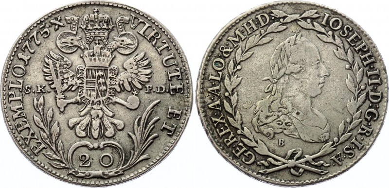 Austria 20 Kreuzer 1775 B - Kremnitz
KM# 2067.1; Silver; Joseph II