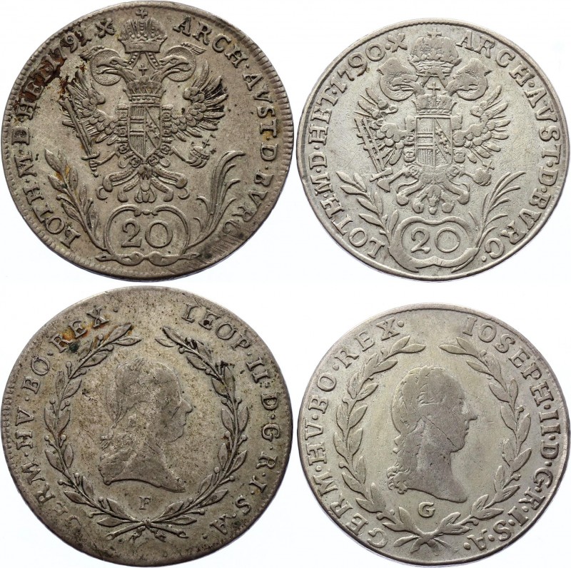 Austria Lot of 2 Coins 20 Kreuzer 1790 - 1791 F &G
Silver