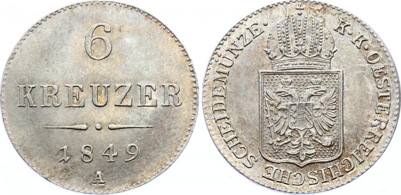 Austria 6 Kreuzer 1849 A - Wien
KM# 2200; Silver; Franz Joseph I; UNC