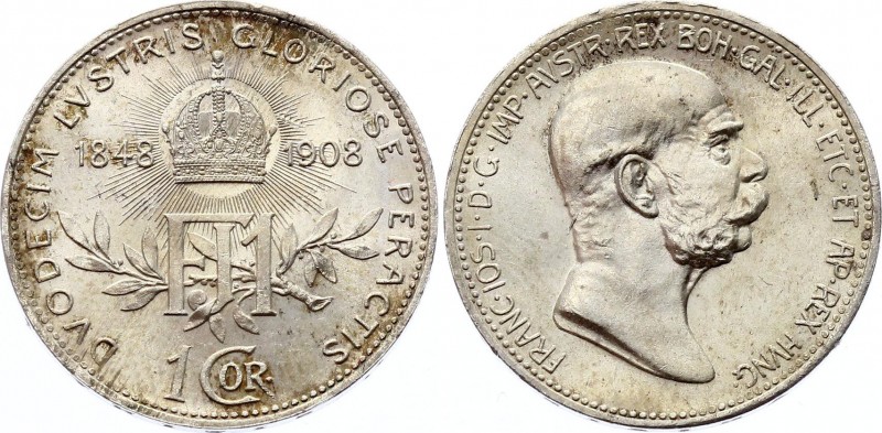 Austria 1 Corona 1908
KM# 2808; Silver; Franz Joseph I Reign Jubilee 1848-1908;...