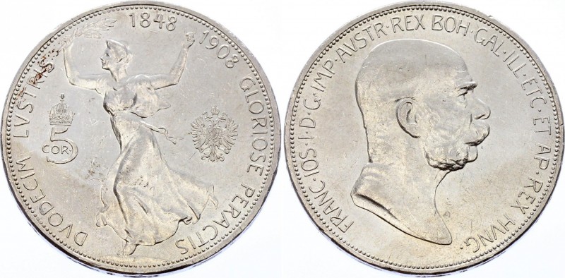 Austria 5 Corona 1908
KM# 2809; Silver; 60th Anniversary of the Reign of Franz ...