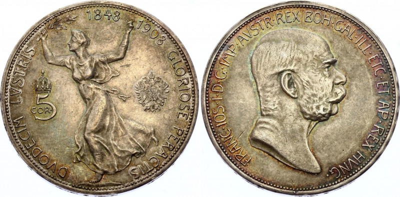 Austria 5 Corona 1908
KM# 2809; Silver; Franz Joseph I; 60th Anniversary of Rei...