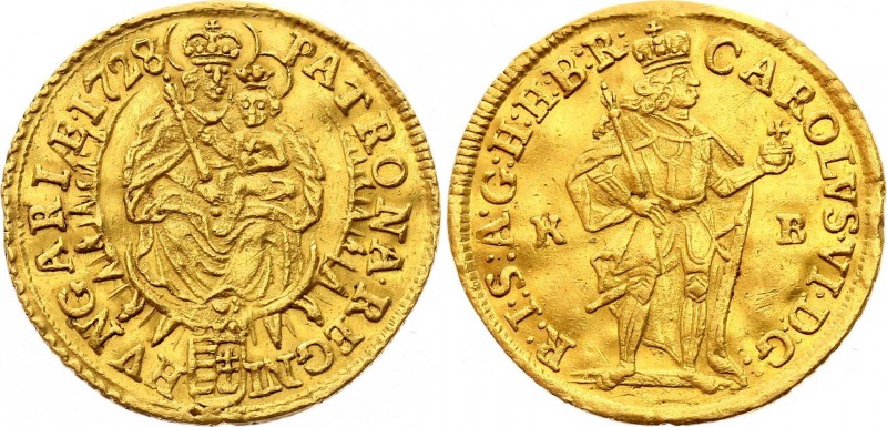 Hungary 1 Ducat 1728 KB
KM# 291; Gold; Karl VI