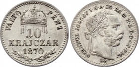 Hungary 10 Krajczar 1870 KB - Kremnitz
KM# 451.1; Silver. XF, not common