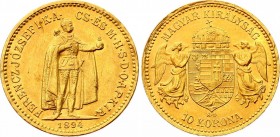 Hungary 10 Korona 1894 KB
KM# 485; Franz Joseph I; Gold (.900), 3.39 g. AUNC.