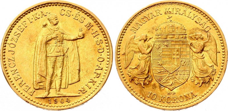 Hungary 10 Korona 1904 KB
KM# 485; Franz Joseph I; Gold (.900), 3.39 g. AUNC.