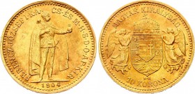 Hungary 10 Korona 1904 KB
KM# 485; Franz Joseph I; Gold (.900), 3.39 g. AUNC.