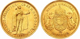 Hungary 10 Korona 1905 KB
KM# 485; Franz Joseph I; Gold (.900), 3.39 g. AUNC.