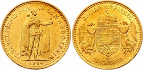 Hungary 10 Korona 1904 KB
KM# 485; Franz Joseph I; Gold (.900), 3.39 g. AUNC.