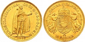 Hungary 10 Korona 1908 KB
KM# 485; Franz Joseph I; Gold (.900), 3.39 g. AUNC.