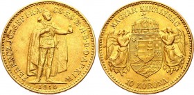 Hungary 10 Korona 1910 KB
KM# 485; Franz Joseph I; Gold (.900) 3.39 g. XF