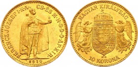 Hungary 10 Korona 1910 KB
KM# 485; Franz Joseph I; Gold (.900), 3.39 g. AUNC.