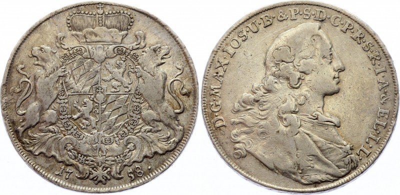 German States Bavaria 1 Konventionthaler 1758
KM# 501; Silver; Draped Bust; Max...