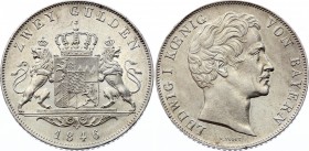 German States Bavaria 2 Gulden 1846
Dav. 594, KM# 438; Ludwig I. Silver, UNC, mint luster. Beautiful coin. Bayern Zwey Gulden 1846.