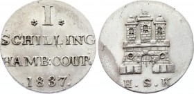 German States Hamburg 1 Schilling 1837 HSK
KM# 546.2; Silver 1.1g; UNC