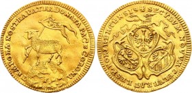 German States Nürnberg 1 Dukat 1700
KM# 257; Gold (.986) 3.41g; Paschal lamb, date in chronogram