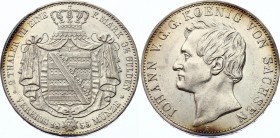German States Saxony 2 Thaler 1855 F (3 1/2 Gulden)
KM# 1190, Dav. 886; Iohann V. Silver, UNC, hairlines.