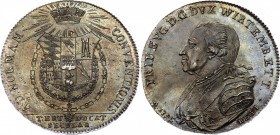 German States Wurttemberg Konventionstaler 1795
Dav. 2873, Kahnt 460.1. For 300 Years of Herzogtum. Friedrich Eugen, 1795-1797. Stuttgart Mint. Silve...