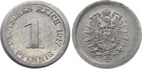 Germany - Empire 1 Pfennig 1917 E Error
KM# 24, Aluminium. Rare die shift error.