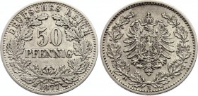 Germany - Empire 50 Pfennig 1877 B
J. 8. Silver, remains of mint luster. Rare coin.