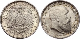 Germany - Empire Baden 2 Mark 1907 G
KM# 278; Silver; Friedrich I; Death of Friedrich