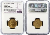 Germany - Empire Bavaria 20 Mark 1914 D NGC UNC
KM# 1009, J. 202; Ludwig III von Bayern. Munchen mint. Gold, UNC. A highly scarce and heavily collect...