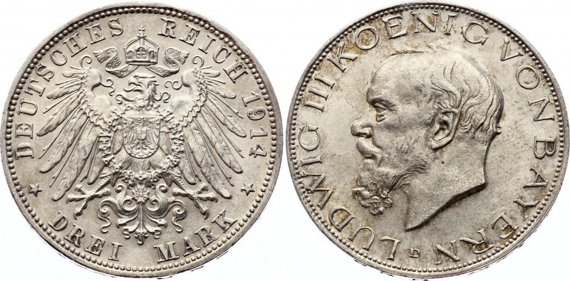 Germany - Empire Bavaria 3 Mark 1914 D
KM# 1005; Silver; Ludwig III