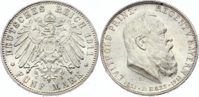 Germany - Empire Bavaria 5 Mark 1911 D Leopold
Jaeger# 50; Silver, Mintage 130000; AUNC; Deutsches Kaiserreich Bayern Bavaria 5 Mark 1911