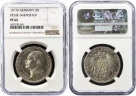 Germany - Empire Hesse-Darmstadt 3 Mark 1917 A Proof NGC PF65
KM# 376, J. 77; Ernts Ludwig. Berlin mint, Silver, Proof. Struck as a Proof-only issue ...