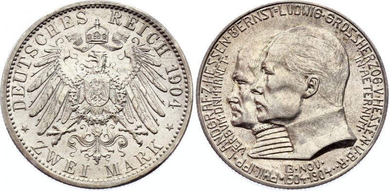 Germany - Empire Hessen-Darmstadt 2 Mark 1904
KM# 372; Silver; 400th Birthday o...