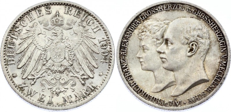 Germany - Empire Mecklenburg-Schwerin 2 Mark 1904 A Friedrich Franz IV Wedding w...