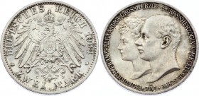 Germany - Empire Mecklenburg-Schwerin 2 Mark 1904 A Friedrich Franz IV Wedding with Alexandra
Jaeger# 86; Silver, Mintage 100000; AUNC; Deutsches Kai...