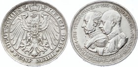 Germany - Empire Mecklenburg-Schwerin 5 Mark 1915 A 100 Years as Grand Duchy
Jaeger# 89; Silver, Mintage 10000; XF-AU; Deutsches Kaiserreich Meckl-Sc...
