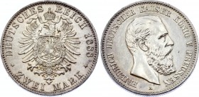 Germany - Empire Prussia 2 Mark 1888 A Friedrich III
Jaeger# 98; Silver, Mintage 500000; UNC; Deutsches Kaiserreich Preussen Prussia 2 Mark 1888