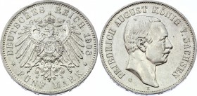 Germany - Empire Sachsen Albertine 5 Mark 1908 E
Jaeger# 136; Silver, Mintage 320000; XF; Deutsches Kaiserreich Sachsen Saxony Albertine 5 Mark 1908
