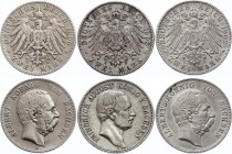 Germany - Empire Saxony 2 Mark 1900 - 1906
Lot of 3 coins, VF-XF.