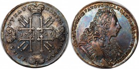 Russia 1 Rouble 1729
Bit# 112; "Type of 1729"; Without points above the sleeve; Silver, AU- with interesting multi-color patina.