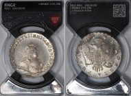 Russia 1 Rouble 1743 СПБ RNGA MS61
Bit# 251; 2,25 Roubles Petrov; Silver, Mint luster. Rare grade.