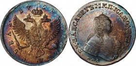 Russia 1 Rouble 1754 ММД EI
Bit# 134, Moscow Mint; 3 Roubles by Petrov. Silver, AUNC with interesting multi-color patina. Rare coin on practice.