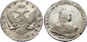 Russia 1 Rouble 1754 СПБ-ЯI
Bit# 272; "Portrait by Timothy Leeffkien"; Silver, AU-UNC. Mint luster. Rare in this grade.